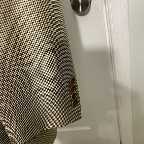 Brooks Brothers Loro Piano Wool Blazer Houndstooth Beige Sport Coat Size 41L